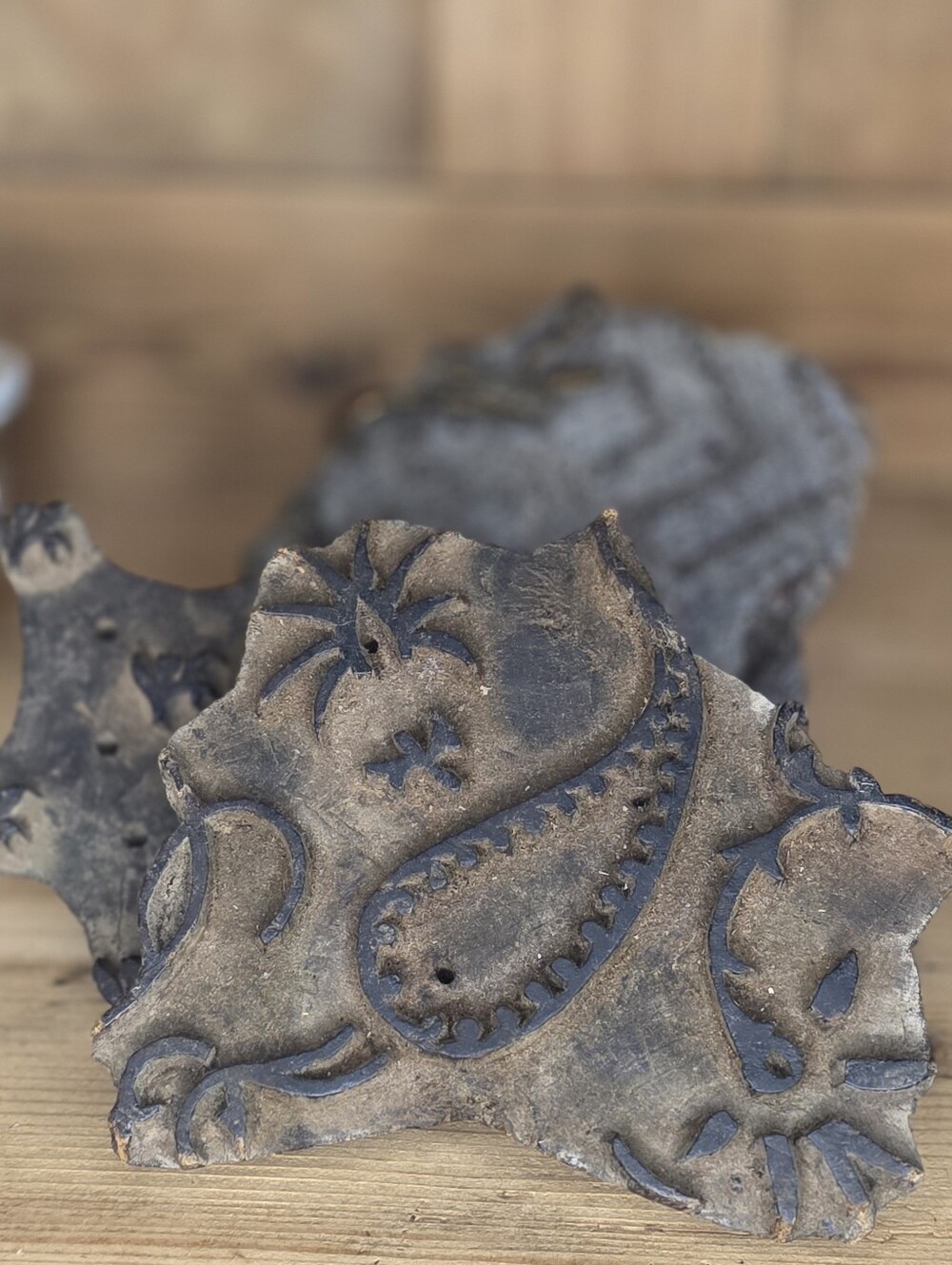 Antique Hand~ Carved Patterned Wood Printing Block Stamp Multiple Designs